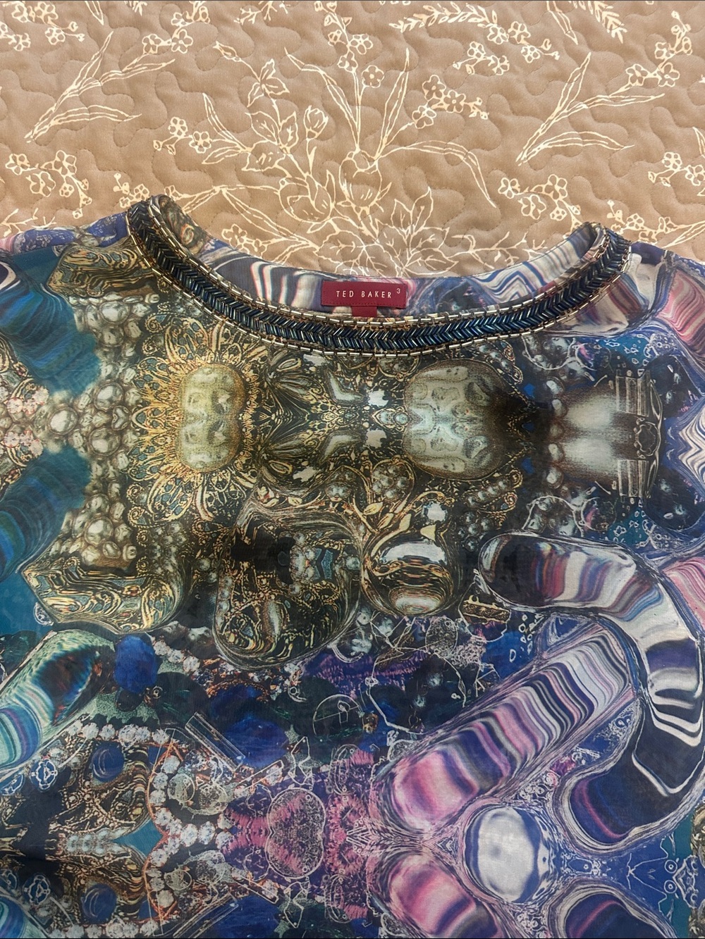 Ted Baker Multicolor Jewel-Print Short Sleeve Top in Blue and Purple